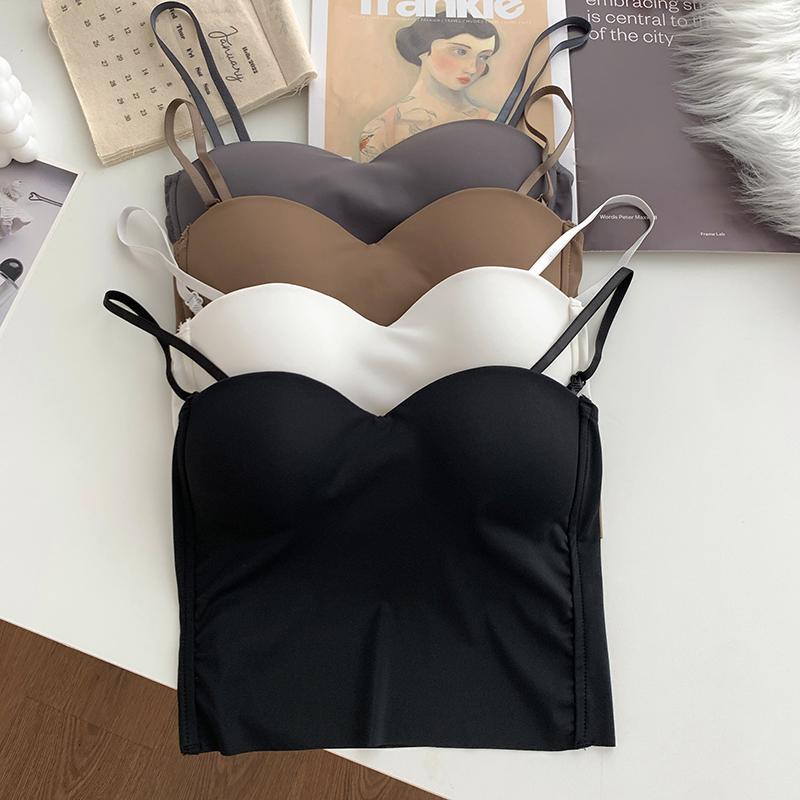 ITOOLIN Ice Silk Women Spaghetti Camis With Bra Pad Fashion Backless Tank Tops Cute Crop Tops
