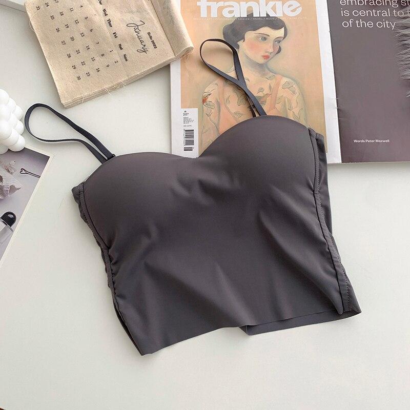 ITOOLIN Ice Silk Women Spaghetti Camis With Bra Pad Fashion Backless Tank Tops Cute Crop Tops