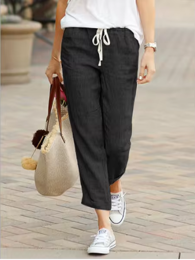 Autumn Cotton Women's Pants Y2K Black Drawstring