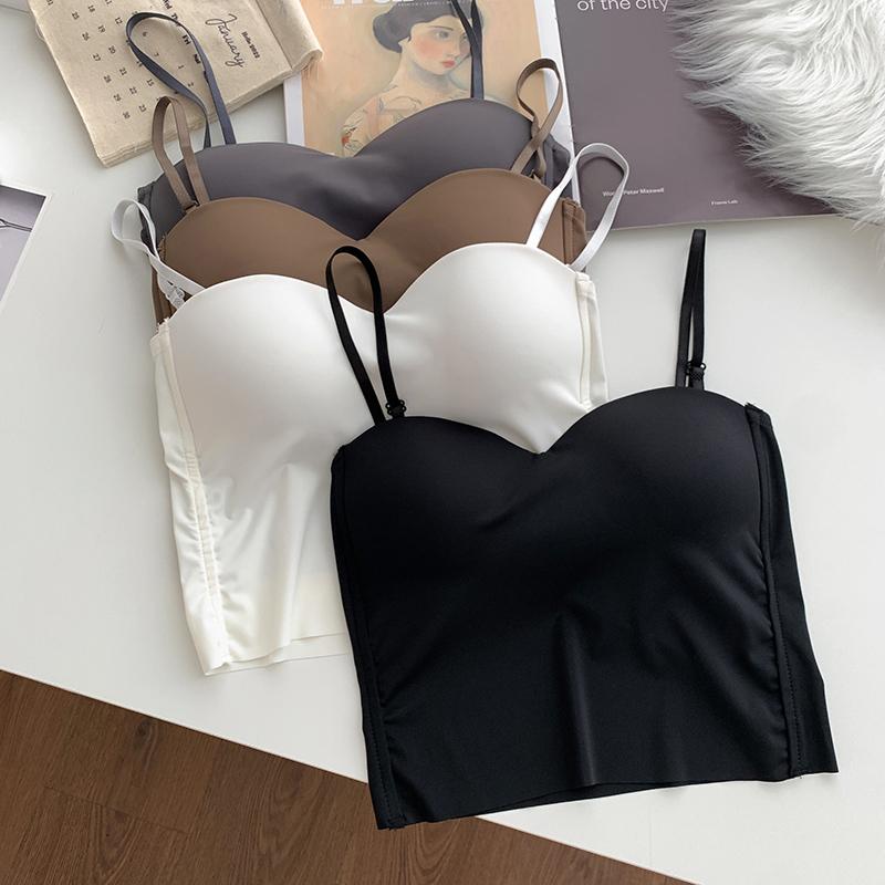 ITOOLIN Ice Silk Women Spaghetti Camis With Bra Pad Fashion Backless Tank Tops Cute Crop Tops