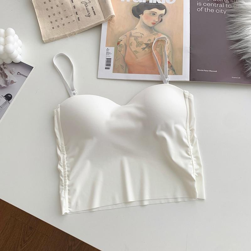 ITOOLIN Ice Silk Women Spaghetti Camis With Bra Pad Fashion Backless Tank Tops Cute Crop Tops