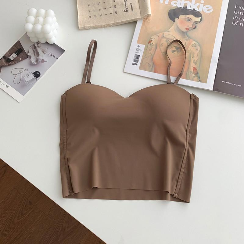 ITOOLIN Ice Silk Women Spaghetti Camis With Bra Pad Fashion Backless Tank Tops Cute Crop Tops