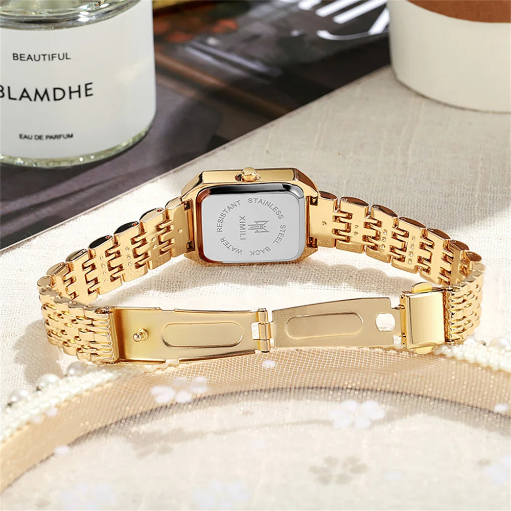 Quartz Square Golden Watch