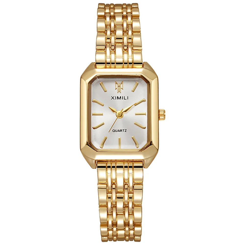 Quartz Square Golden Watch