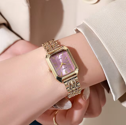 Quartz Square Golden Watch